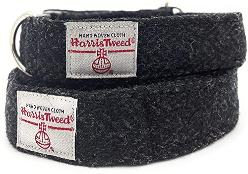 Harris Tweed Hundehalsband und Leine, Fischgrätenmuster, Größe L, Anthrazit von TARTAN TWEEDS