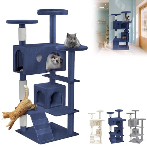 TATIVALO 130 cm Katzenkratzbaum in Blaugrau mit Sisal-Kratzsäulen, Plüsch-Liegeflächen, Hängespielzeug, Stabiler Höhle & Leiter – Kletterbaum für Wohnungskatzen TATIVALO 130 cm Katzenkratzbaum in Blaugrau mit Sisal-Kratzsäulen, Plüsch-Liegeflächen, Hängespielzeug, Stabiler Höhle & Leiter – Kletterbaum für Wohnungskatzen von TATIVALO