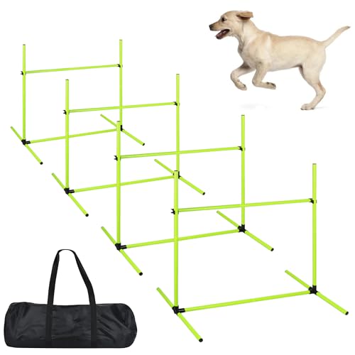 TATIVALO Agility Set 4er, Hunde Hürdenset Slalom Stangen Agility Ausrüstung für Hundetraining mit Tragetasche, Höhenverstellbar, Grün, 104x70x101cm von TATIVALO