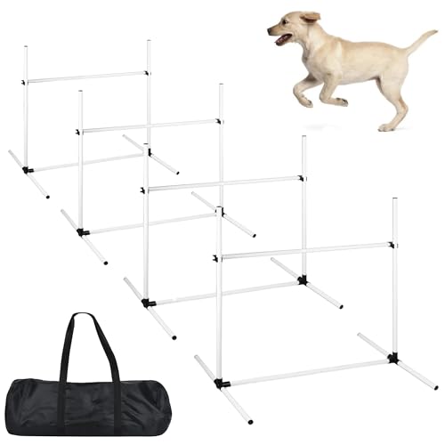 TATIVALO Agility Set 4er, Hunde Hürdenset Slalom Stangen Agility Ausrüstung für Hundetraining mit Tragetasche, Höhenverstellbar, Weiß, 104x70x101cm von TATIVALO