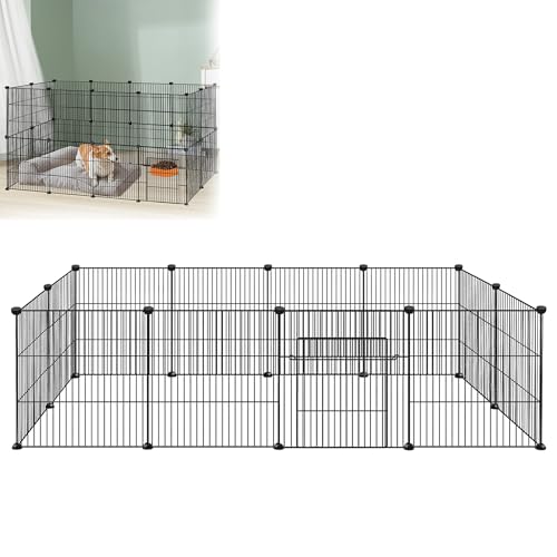 TATIVALO Freigehege für Kleintiere 142x72x36 cm – Welpenlaufstall für Kaninchen, Meerschweinchen, Katzen, Igel – DIY Stecksystem, Indoor & Outdoor, 12er Pack, mit Tür – Schwarz von TATIVALO