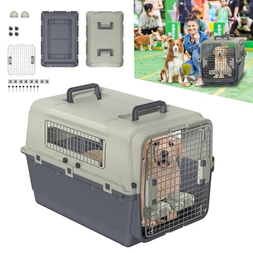 TATIVALO Hundetransportbox mit Sicherheitsverriegelung und Lüftungsgitter, Flugzeugtaugliche Reisebox für Hunde, 80x57x70cm cm (L x B x H) von TATIVALO