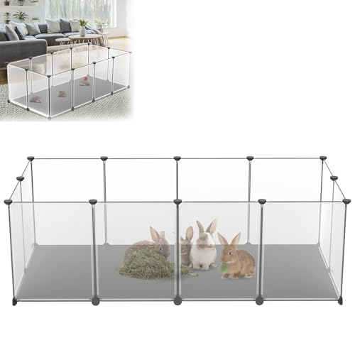 TATIVALO Kleintierkäfig Freigehege Katzensicherung mit weicher Matte, Zusammensteckbares Gehege für Kleintiere, 12x PP-Platten + ABS-Verbinder, Indoor/Outdoor, 125x63x42cm von TATIVALO