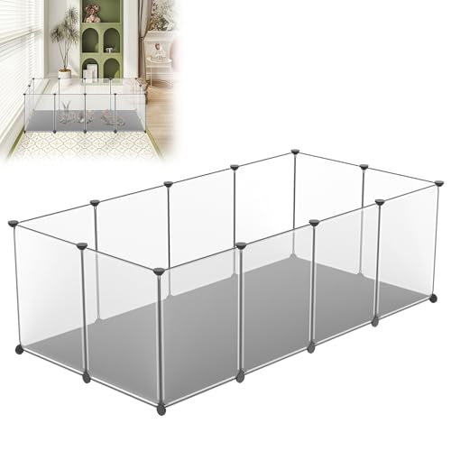 TATIVALO Kleintierkäfig Freigehege Katzensicherung mit weicher Matte, Zusammensteckbares Gehege für Kleintiere, 12x PP-Platten + ABS-Verbinder, Indoor/Outdoor, 143x73x46cm von TATIVALO