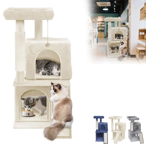 TATIVALO Mittelgroßer Katzenkratzbaum 92 cm, Stabiler Katzenbaum mit Sisalstämmen, Plüschplattformen, Spielzeug & Höhle, Perfekt zum Klettern, Spielen & Ausruhen für Wohnungskatzen, Beige TATIVALO Mittelgroßer Katzenkratzbaum 92 cm, Stabiler Katzenbaum mit Sisalstämmen, Plüschplattformen, Spielzeug & Höhle, Perfekt zum Klettern, Spielen & Ausruhen für Wohnungskatzen, Beige von TATIVALO