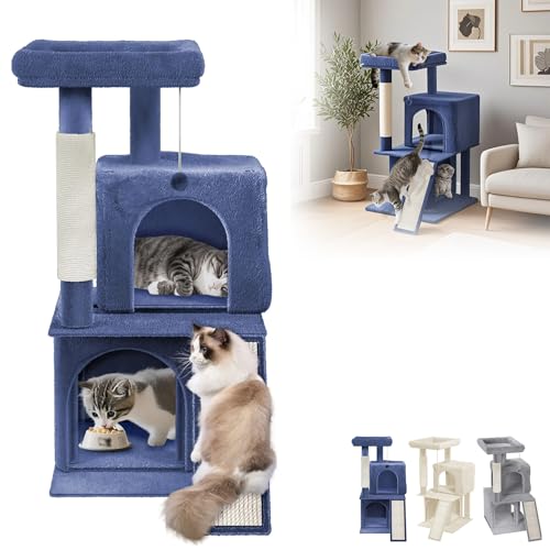 TATIVALO Mittelgroßer Katzenkratzbaum 92 cm, Stabiler Katzenbaum mit Sisalstämmen, Plüschplattformen, Spielzeug & Höhle, Perfekt zum Klettern, Spielen & Ausruhen für Wohnungskatzen, Blaugrau TATIVALO Mittelgroßer Katzenkratzbaum 92 cm, Stabiler Katzenbaum mit Sisalstämmen, Plüschplattformen, Spielzeug & Höhle, Perfekt zum Klettern, Spielen & Ausruhen für Wohnungskatzen, Blaugrau von TATIVALO