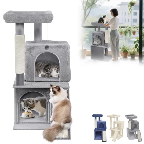TATIVALO Mittelgroßer Katzenkratzbaum 92 cm, Stabiler Katzenbaum mit Sisalstämmen, Plüschplattformen, Spielzeug & Höhle, Perfekt zum Klettern, Spielen & Ausruhen für Wohnungskatzen, Hellgrau TATIVALO Mittelgroßer Katzenkratzbaum 92 cm, Stabiler Katzenbaum mit Sisalstämmen, Plüschplattformen, Spielzeug & Höhle, Perfekt zum Klettern, Spielen & Ausruhen für Wohnungskatzen, Hellgrau von TATIVALO