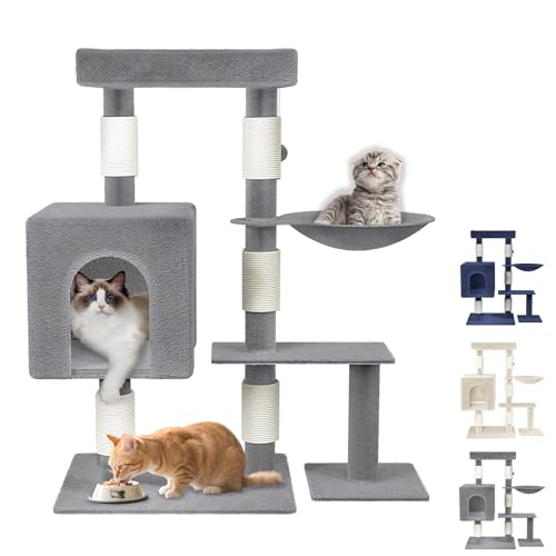 TATIVALO Mittelgroßer Katzenkratzbaum 92 cm – Stabiler Kratzbaum mit Sisalstämmen, gepolsterter Hängemulde & Mehreren Plattformen – Ideal zum Klettern, Spielen & Entspannen – Hellgrau TATIVALO Mittelgroßer Katzenkratzbaum 92 cm – Stabiler Kratzbaum mit Sisalstämmen, gepolsterter Hängemulde & Mehreren Plattformen – Ideal zum Klettern, Spielen & Entspannen – Hellgrau von TATIVALO