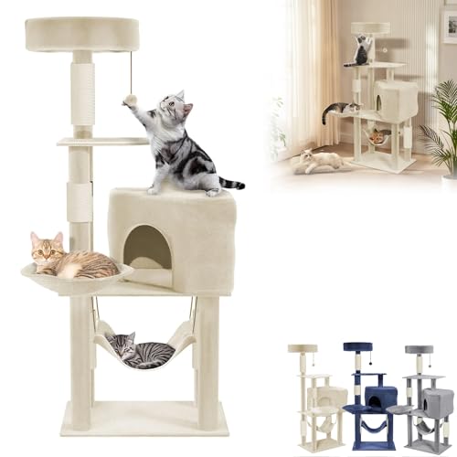 TATIVALO Stabiler Katzenkratzbaum 134 cm, Mehrstöckiger Kletterbaum mit Sisalstämmen & Plüsch, Ideal zum Spielen, Klettern & Ausruhen – Katzenbaum, Beige TATIVALO Stabiler Katzenkratzbaum 134 cm, Mehrstöckiger Kletterbaum mit Sisalstämmen & Plüsch, Ideal zum Spielen, Klettern & Ausruhen – Katzenbaum, Beige von TATIVALO