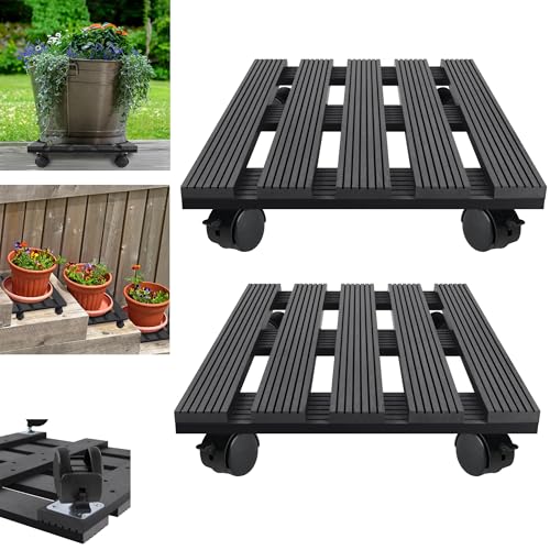 TATIVALO WPC Pflanzenroller eckig, 30x30 cm dunkelgrau mit Rollen und Feststeller Blumentopf Untersetzer bis 100 kg für innen und außen von TATIVALO