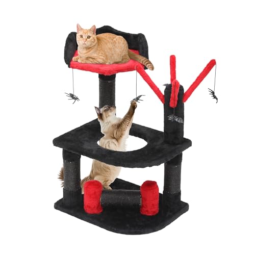 TAUS Gothic Katzenbaum, 61,5 cm Mehrstöckiges Katzen-Spielzentrum mit Sitzstange, Zwei Plattformen mit Loch, Integrierten Sisalstämmen, Spinnen-Dekoration, Halloween-Stil in Schwarz & Rot TAUS Gothic Katzenbaum, 61,5 cm Mehrstöckiges Katzen-Spielzentrum mit Sitzstange, Zwei Plattformen mit Loch, Integrierten Sisalstämmen, Spinnen-Dekoration, Halloween-Stil in Schwarz & Rot von TAUS