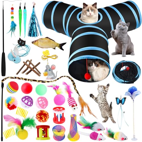 TAVADA Katzenspielzeug Set mit Katzentunnel,38 Stück Katzen Spielzeug,Enthält auch Bälle,Tumbler,Federspielzeug,Spielzeugmäuse,Katze Toys Variety Spielzeug Set von TAVADA