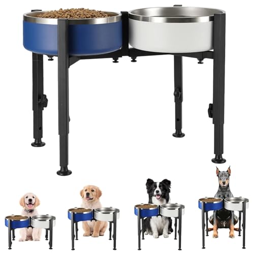 2 in 1 Erhöhter Hundenapf mit 2 Napfpositionen 4 Verstellbare Höhen Hundenäpfe Ständer Verstellbare Breite 17-30cm Metall Dog Bowl Halter für Große Mittelgroße Kleine Hunde(Napf Nicht Enthalten) von TAZZOR