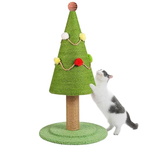 Katzen Kratzbaum, Katzenbaum Kletterturm, Kletterbaum Aktivitätskratzbäum mit Säulen vollständig mit Sisal umwickelt, Grün Stabiler Vertikaler Katzen Kratzspielzeug mit Fellbällen und Fußpedal von TAZZOR