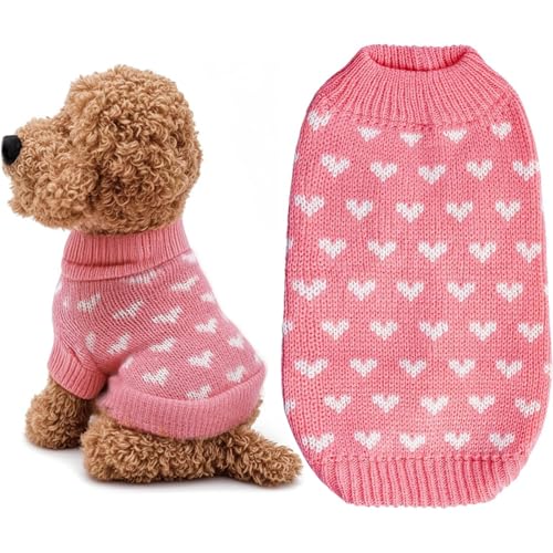 Hundepullover Herz Hundepulli Valentinstag Pullover Hund Katzenpullover Rosa Gestricktes Hunde Pullover Warme Hundekleidung für Kleine und Mittelgroße Hunde L von TBAMTBW