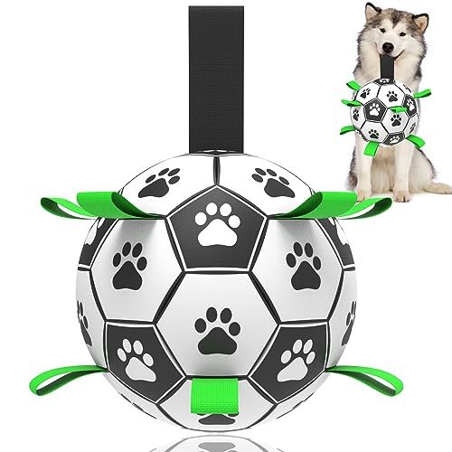 Hundespielzeug Fußball mit Riemen, Interaktives Hundespielzeug für Tauziehen, Hundewasserspielzeug, Langlebige Hundebälle Weltmeisterschaft für kleine und mittelgroße Hunde von TBC PET