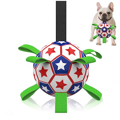 Hundespielzeug Fußball mit Riemen, Weltmeisterschaft interaktives Hundespielzeug zum Tauziehen, Hofspiel, Wasserspielzeug für Hunde, Welpen, Geburtstagsgeschenke, Outdoor-Jolly Ball Langeweile Buster von TBC PET