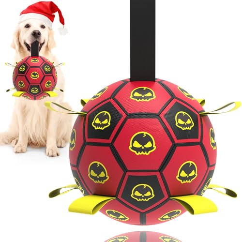 TBC PET Hundespielzeug, Fußball mit Riemen, interaktives WM-Spielzeug zum Tauziehen, Hofspiel, Wasserspielzeug, Hüteball für Hunde, langlebige Hundebälle mit Totenkopf-Muster für Welpen (15,2 cm) TBC PET Hundespielzeug, Fußball mit Riemen, interaktives WM-Spielzeug zum Tauziehen, Hofspiel, Wasserspielzeug, Hüteball für Hunde, langlebige Hundebälle mit Totenkopf-Muster für Welpen (15,2 cm) von TBC PET