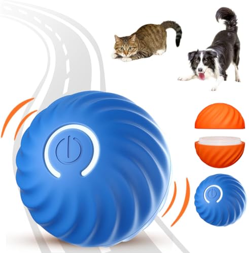 Interaktives Hundespielzeug katzenspielzeug, Hunde Ball Spielzeug, Hundebälle Intelligenzspielzeug für Hunde, Strapazierfähiger Automatisch Rollender Ball für Welpen Kleine (Blau+Orange Shell) von TBLMPNE