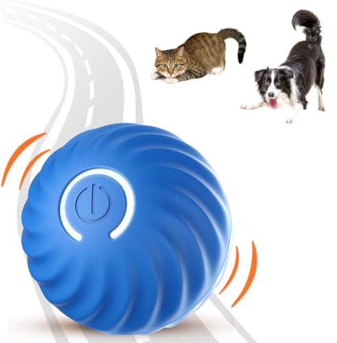 TBLMPNE Interaktives Hundespielzeug katzenspielzeug, Hunde Ball Spielzeug, Hundebälle Intelligenzspielzeug für Hunde, Strapazierfähiger Automatisch Rollender Ball für Welpen Kleine (Blau) von TBLMPNE