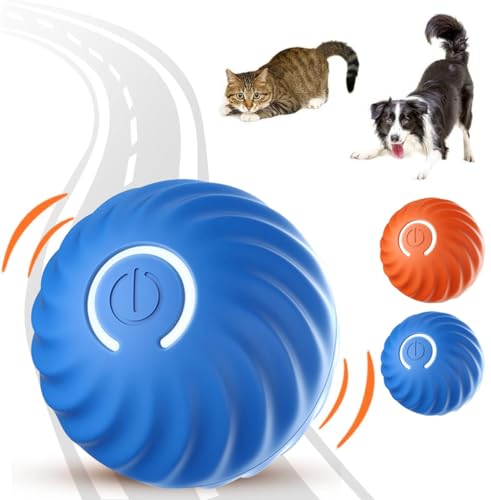TBLMPNE Interaktives Hundespielzeug katzenspielzeug, Hunde Ball Spielzeug, Hundebälle Intelligenzspielzeug für Hunde, Strapazierfähiger Automatisch Rollender Ball für Welpen Kleine (Blau+Orange) von TBLMPNE