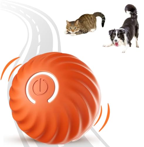 TBLMPNE Interaktives Hundespielzeug katzenspielzeug, Hunde Ball Spielzeug, Hundebälle Intelligenzspielzeug für Hunde, Strapazierfähiger Automatisch Rollender Ball für Welpen Kleine (Orange) von TBLMPNE