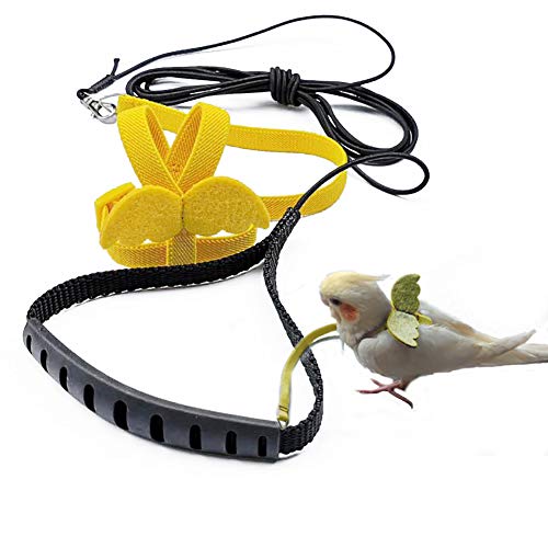 TBWHL Verstellbares Papageien-Vogelgeschirr-Set mit Leine, Anti-Biss-Trainingsgeschirr für Papageien, Outdoor-Fliegeseil für große Schwefelkopf-Kakadu und Aras, XL (gelb) von TBWHL