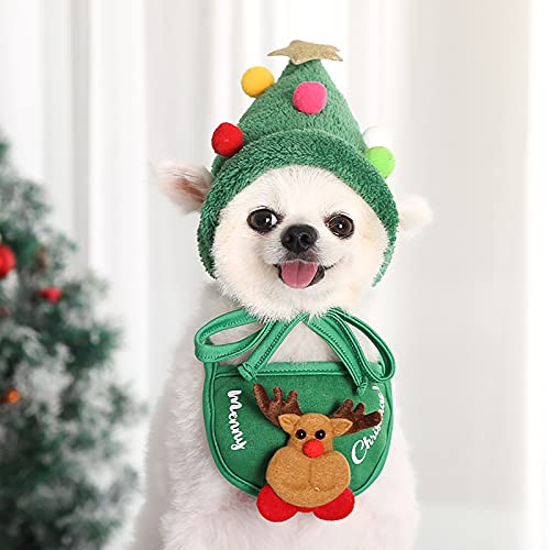 Hunde-Bandana-Halsband und Mütze, 2 Stück, für Weihnachten, Hund, Schal, Dreieck, Lätzchen, Hund, Katze, Haustier, Weihnachtsmütze, Speichel, Handtuch, Lätzchen für Hunde, Winterkleidung von TBoxBo