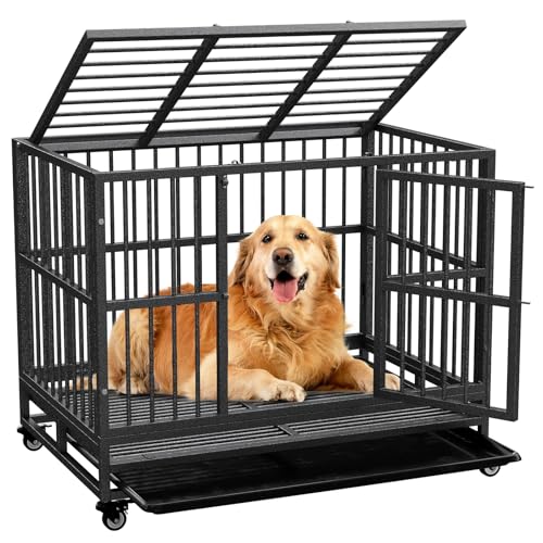TCMOT Strapazierfähige stabile Hundebox, runder Rohrboden, ausbruchsichere Hundebox, Indoor große Hundebox für große Hunde mit feststellbaren Rädern, Doppeltüren, stabiles Verriegelungsdesign TCMOT Strapazierfähige stabile Hundebox, runder Rohrboden, ausbruchsichere Hundebox, Indoor große Hundebox für große Hunde mit feststellbaren Rädern, Doppeltüren, stabiles Verriegelungsdesign von TCMOT