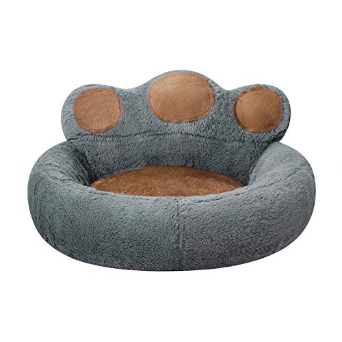 Haustierbett Kleine Hunde Katze Hundebett Plüsch Flauschig Katzenbett Pfotenform Hundekissen Abnehmbar Waschbar Katzenkissen Weich Hundesofa Rund Katzensofa Haustierkissen Welpen Sofa Zimmer Grau von TCNGKIJIUK