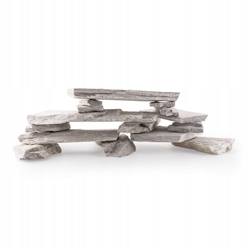 TD STONES Aquarium Schiefersteine Weiß 15 kg – Strukturierte Natursteine Deko für Aquascaping, Rückwand & Höhlen – Terrarium Zubehör – Handverlesen, Wasserneutral, Sofort Einsetzbar, Dekosteine von TD STONES
