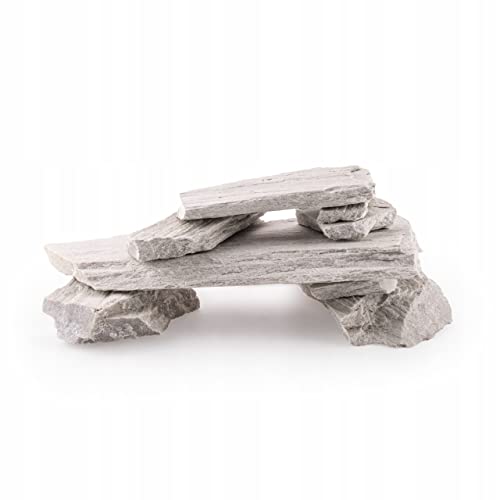TD STONES Aquarium Schiefersteine Weiß 3 kg – Strukturierte Natursteine Deko für Aquascaping, Rückwand & Höhlen – Terrarium Zubehör – Handverlesen, Wasserneutral, Sofort Einsetzbar, Dekosteine von TD STONES