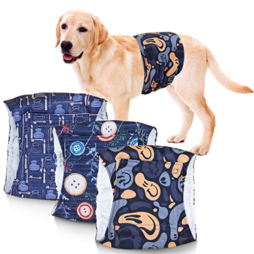 TDIAPERS Waschbare männliche Bauchbänder für Hunde, 3 Stück, hochwertige Windeln für männliche Hunde, wiederverwendbare Hundewindeln, groß von TDIAPERS