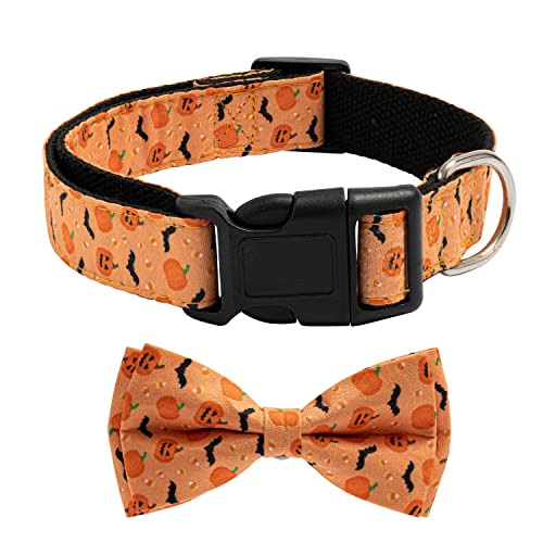 TDTOK Halloween-Hundehalsband, weich, bequem, Fliege, Hundehalsband für kleine, mittelgroße und große Hunde, verstellbares, süßes Halloween-Hundehalsband mit Schleife,50.6 cm (M, Orange) von TDTOK