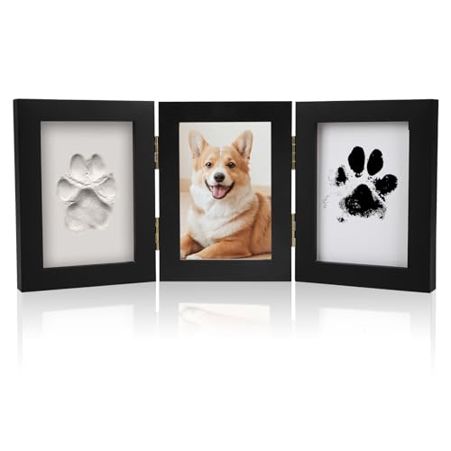 TDTOK Haustierpfotenabdruck-Set, Andenkenrahmen, Hund und Katze, Ton und Tinte, Pfotenabdruck-Set, weicher Ton, schmutzfreies Stempelkissen und Personalisierung des Haustiernamens, Holz-Gedenkrahmen von TDTOK