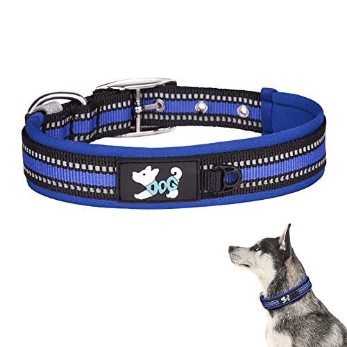 TDTOK Reflektierendes Hundehalsband für große, mittelgroße und kleine Hunde, mit atmungsaktivem, weichem Neopren-Polsterung, verstellbares, strapazierfähiges,68.9 cm (XL, blau) von TDTOK
