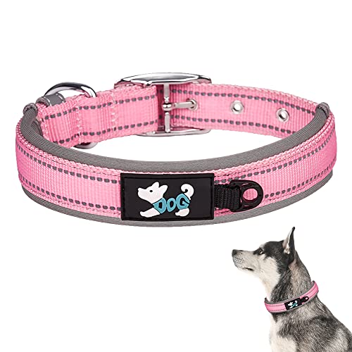 TDTOK Robustes Hundehalsband, verstellbares, weiches Neopren gepolstertes Hundehalsband, reflektierendes Nylon-Hundehalsband für große, mittelgroße und kleine Hunde mit Metallschnalle von TDTOK