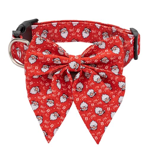 TDTOK Weihnachten Hundehalsband, Verstellbares Weiches Hund Weihnachtshalsband mit Schleife, Rot Niedlich Weihnachtsmann Hundehalsband für Kleine Mittlere Große Hunde Langlebiges von TDTOK