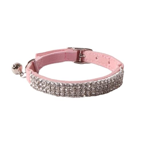 Verstellbares Haustierhalsband, Wildleder, für Katzen, Kätzchen, Welpen, Sicherheitsentriegelung, Strass, 4 Farben (Rosa) von TEAFIRST