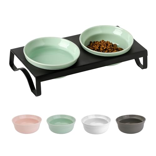 Katzennäpfe aus Keramik, Grün, 12,7 cm breit, Futter- und Wassernäpfe, erhöhte Futternäpfe mit Metallständer für Indoor-Katzen und kleine Hunde, 2 Näpfe + 1 Ständer für Nass- und Trockenfutter Katzennäpfe aus Keramik, Grün, 12,7 cm breit, Futter- und Wassernäpfe, erhöhte Futternäpfe mit Metallständer für Indoor-Katzen und kleine Hunde, 2 Näpfe + 1 Ständer für Nass- und Trockenfutter von TEAKISS