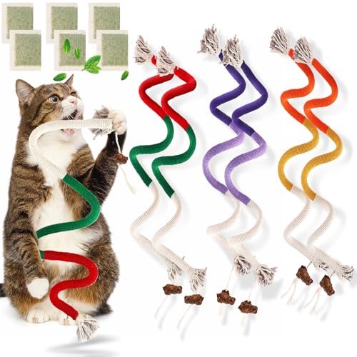 TEAWOO Sisalseil Katzenspielzeug, 6 Stück, Katzenkauspielzeug für Zahnreinigung, 70 cm, großes Katzenminze-Seilspielzeug für Indoor-Katzen, interaktives Katzenminze-Zahnspielzeug, sicheres von TEAWOO