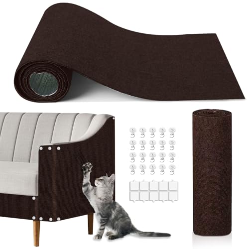 Katzenkratzmatte, zuschneidbar, selbstklebend, Katzenkratzteppich, Couchschutz vor Katzenkrallen, Möbel-Eckenschutz für Katzen, Innenmöbelschutz für Stuhl, Wand, Sofa, 301 x 40,4 cm, Braun von TEBANTY