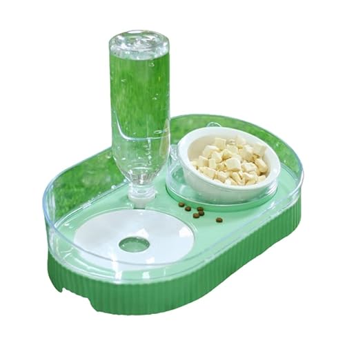 Erhöhte Futternäpfe für Schüssel, erhöhtes Futternapf-Set mit auslaufsicherem Keramik-Wasserspender, Anti-Split-Grün/Weiß von TEBI