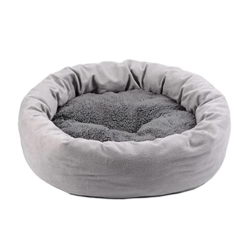 Für warme Betten für Hauskatzen, 4 Größen, weiches Eierkuchen-Hundebett, Plüschbett mit Kissen, abnehmbar, rund, weiches Hundebett mit Kissen von TEBI