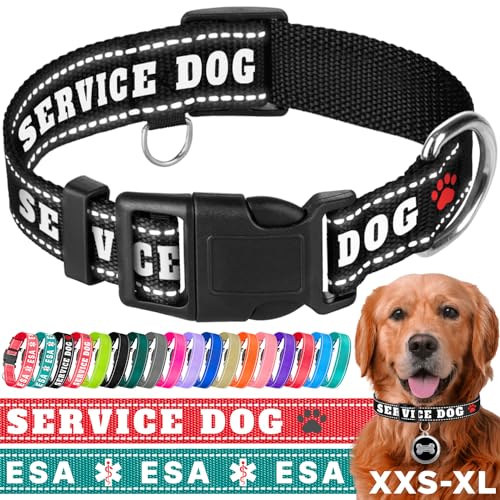 TECEUM Reflektierendes Haustierhalsband - Schwarz - Diensthund - XL - Basic Nylon Hundehalsband - Schnellverschluss-Schnalle - Passend für kleine, mittelgroße und große Hunde, Welpen, Katzen - ESA & TECEUM Reflektierendes Haustierhalsband - Schwarz - Diensthund - XL - Basic Nylon Hundehalsband - Schnellverschluss-Schnalle - Passend für kleine, mittelgroße und große Hunde, Welpen, Katzen - ESA & von TECEUM