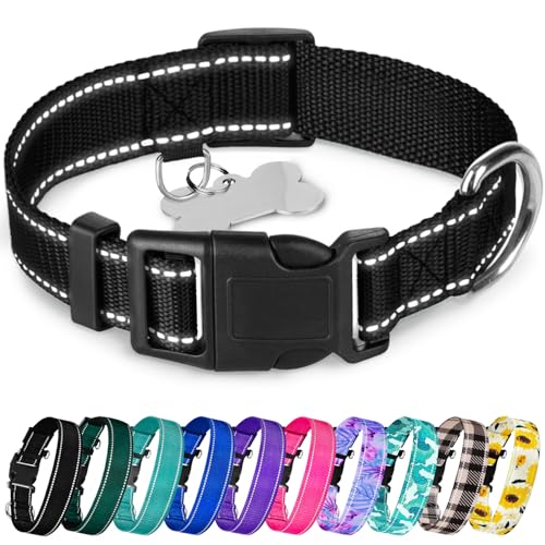 TECEUM Reflektierendes Haustierhalsband - Schwarz - S - Basic Nylon Hundehalsband - Schnellverschluss-Schnalle - Passend für kleine, mittelgroße und große Hunde, Welpen, Katzen - ESA & Diensthund von TECEUM