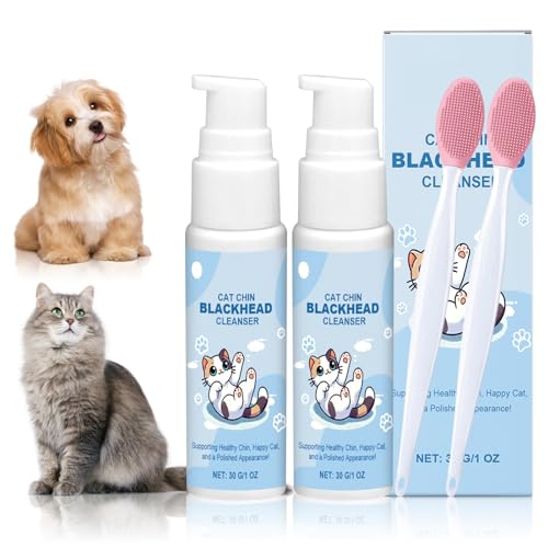 TECHEEL 2 Stück Katzenakne Creme Katzenakne Kinn Pflegeset Ausgestattet mit Katzenakne Reinigungsbürste Katzenpflege Katzenkinn Weichheit und Frische von TECHEEL