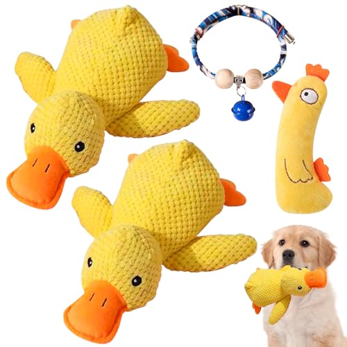 TECHEEL 2 Stück Anti Stress Ente für Hunde Hundespielzeug Enten Unzerstörbar Hundespielzeug Anti Stress Ente Hund Kuscheltier Soundspielzeug Dog Toy Für Drinnen Und Draußen von TECHEEL