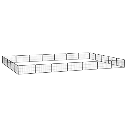 Furniture-sets-24-Panel Hunde-Laufgitter schwarz 100x50 cm pulverbeschichteter Stahl von TECHPO