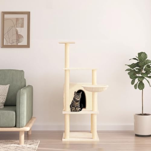 Home Furniture Garden Kratzbaum mit Sisal-Kratzstämmen, 132 cm, cremefarben von TECHPO